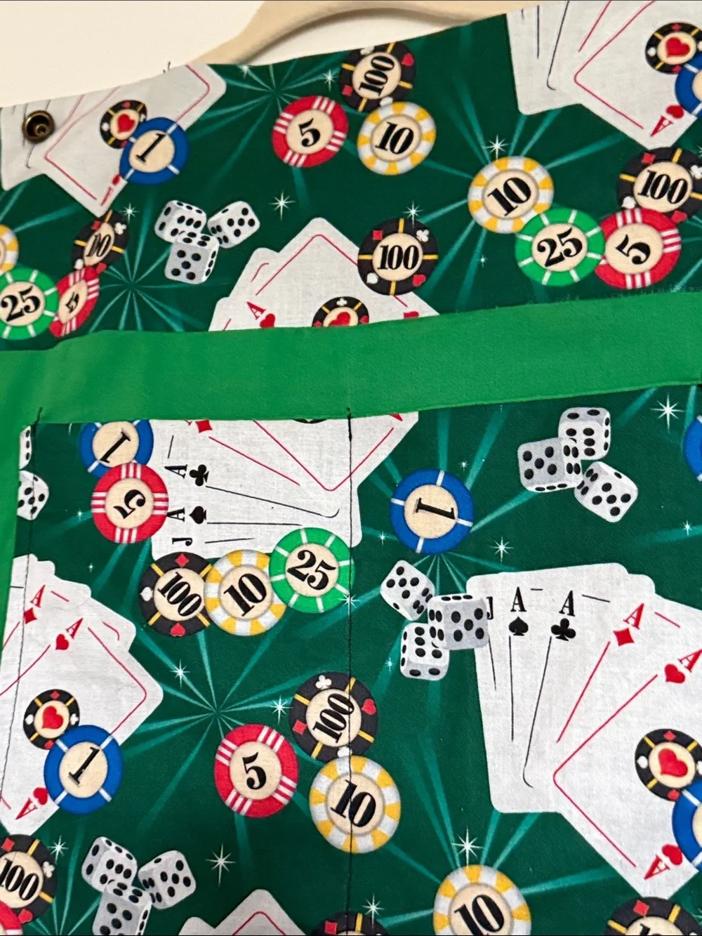 Vintage Poker-Themed Hanging Organizer in Green cards chips dice Vegas storage